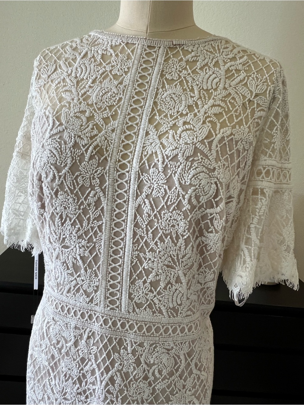 Nordstrom White Lace Midi Dress with Floral Crochet